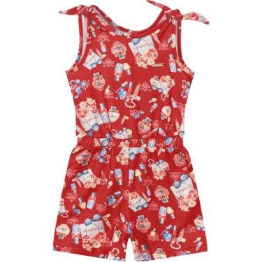 Imagem de Macacão Curto Estampado Infantil Menina Carinhoso Ref. 88948, Vermelho