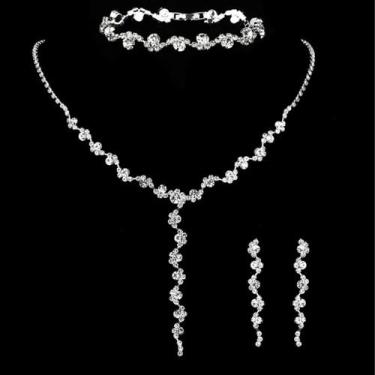 Imagem de Conjunto De Joias Femininas Com Strass 4 Peças: Colar, Pulseira E Brin