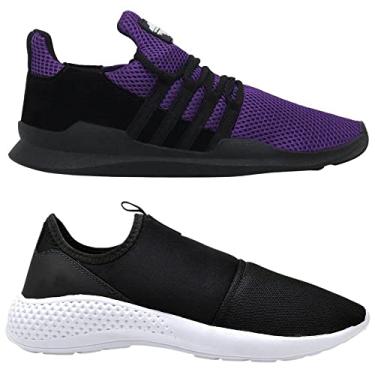 Imagem de Kit 2 Sapatilha Tênis Caminhada Corrida Academia Leve Macio Confortável - 34 - Roxo