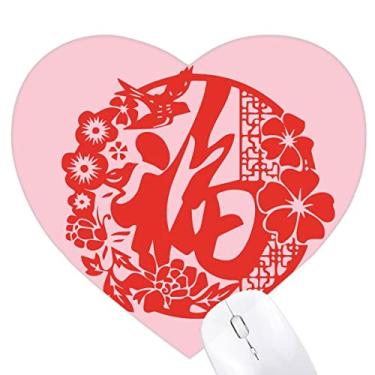 Imagem de Mousepad com combinação de coração da Chinese Blessing Tapete de borracha para escritório