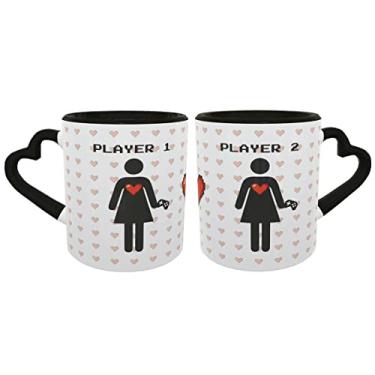 Imagem de Caneca Casal Gaymer Player 1 e Player 2 MxM Dia dos Namorados cor:Preto