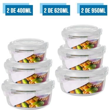 Imagem de Conjunto 6 Tamanhos Pote Hermético Vidro Kit Redondo