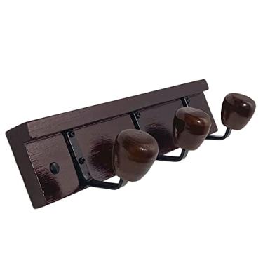 Imagem de Cabide de madeira Triunfo 3 ganchos p/Parede ou Porta cabideiro Organizador de Roupas e Acessórios. Cor:Marrom