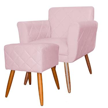 Imagem de Combo Poltrona mais Puff Isabela em Tressê Pés Palito Suede Rosa Bebê - DS Estofados