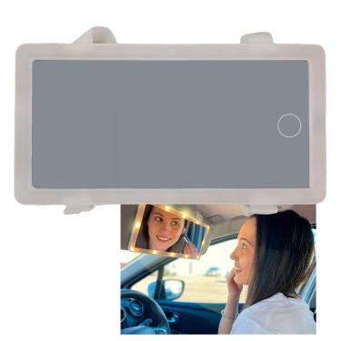 Imagem de Espelho de Carro Led 3 cores Maquiagem Automovel Usb Sem Fio Quebra Sol Veiculo Branco quente e Frio