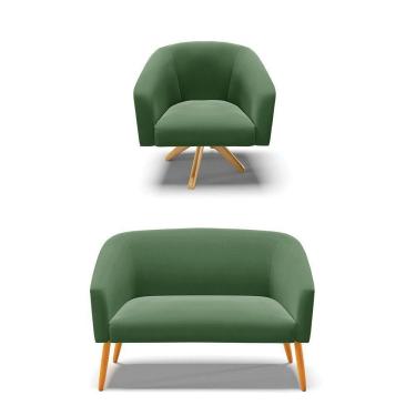 Imagem de Kit 1 Namoradeira E 1 Poltrona Giratória Base Madeira Verde