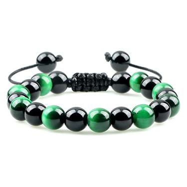 Imagem de Pulseiras de contas masculinas olho de tigre pedra natural ônix contas casal pulseiras de distância joias femininas - olho de tigre verde, Cristal