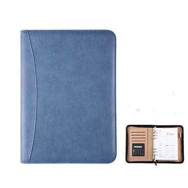 Imagem de Yajun Pasta de conferência com bolsa com zíper diário caderno e fichário espiral com calculadora caderno organizador de documentos comerciais, azul
