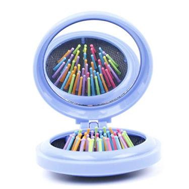 Imagem de Espelho de escova de cabelo dobrável arco-íris compacto escova de cabelo escova de massagem pente de cabelo
