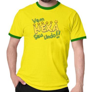 Imagem de Camiseta Vem Hexa Seu Lindo Verde E Amarelo Brasil Copa - Mago Das Cam