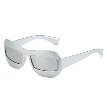 Imagem de Óculos de sol retangular estreito vintage para mulheres moda irregular hip hop óculos de sol masculino vermelho verde gradiente, prata prata, tamanho único