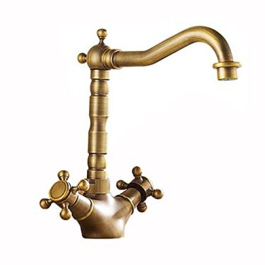 Imagem de LIDON Torneira de pia de banheiro de latão Torneira retrô para pia de banheiro Torneira de alça dupla Torneira de pia de banheiro Latão antigo Torneira de cozinha antiga latão para cozinha, B antigo (cor: antigo B)