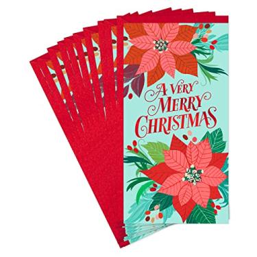 Imagem de Hallmark Pacote de porta-cartões de presente ou dinheiro de Natal, poinsétias muito felizes (10 cartões com envelopes)