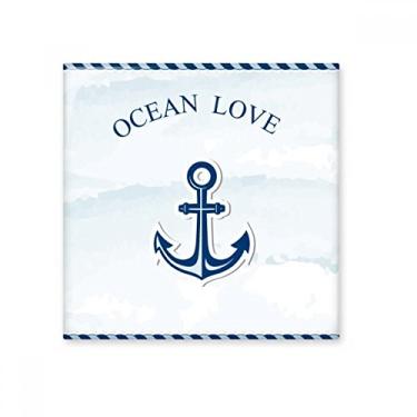 Imagem de Âncora oceano amor mar velejando azulejo de cerâmica azul brilhante decalque adorno tijolo vitrificado pedra