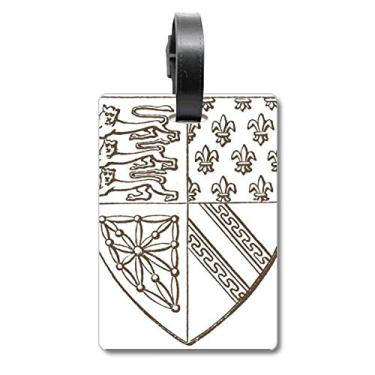 Imagem de Arte barroca preta e branca com estampa de escudo de leão e etiqueta para bagagem, etiqueta para guardar cartão