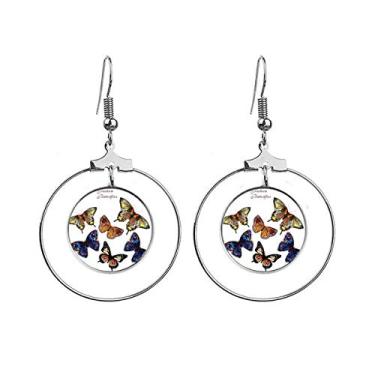 Imagem de Borboletas com diferentes cores brincos de asas pendentes argola joia círculo gota