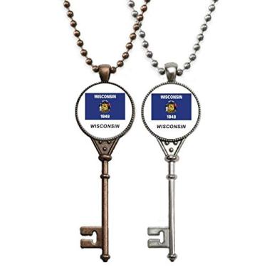 Imagem de OFFbb-USA Colar com pingente de bandeira do estado de Wisconsin para decoração de casais