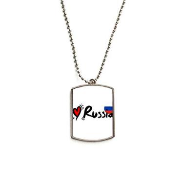 Imagem de DIYthinker Colar de aço inoxidável com pingente para cachorro I Love Russia com bandeira da palavra em formato de coração