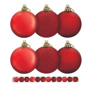 Imagem de Kit 30 Bolas De Natal Mista Vermelha 3cm Decoração Árvore Enfeites Pen