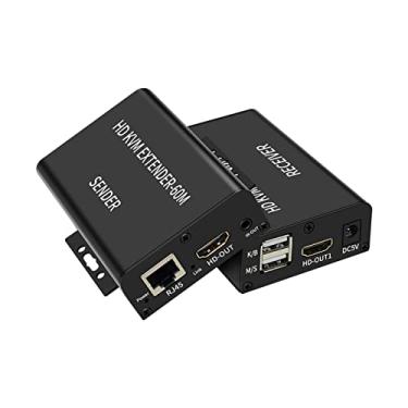 Imagem de TECKEEN Extensor USB HDMI KVM divisor até 60 m sobre Rj45 estende áudio vídeo, transmissão de áudio e vídeo de forma sincronizada