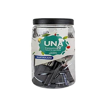 Imagem de Conjunto de talheres 20 Peças Cabo Plástico Preto com Pote comGarfo Sobremesa.