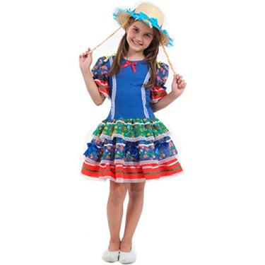 Imagem de Vestido de Festa Junina Caipira Caipirinha Infantil Luxo Com Chapéu P 2-4