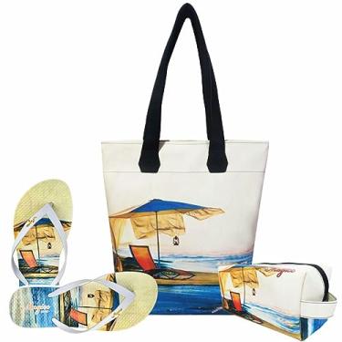 Imagem de Kit Praia Feminino Sossego com Bolsa, Necessaire e Chinelo, Magicc B-054