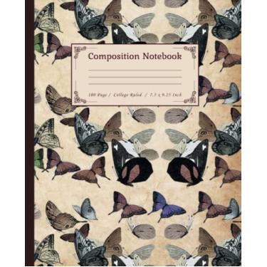 Imagem de Caderno de composição: Vintage Butterfly College Ruled, 110 páginas, diário para anotações, deveres de casa e listas de tarefas