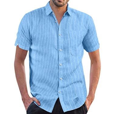 Imagem de Memory House Chinelo masculino verão casual tops camisa de bolinhas listradas impressão punho design camisa camisetas curtas para, Azul, Medium