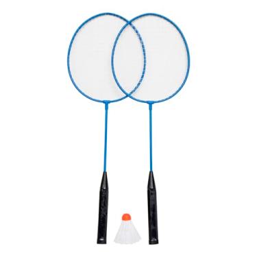 Imagem de Kit Jogo Badminton Completo Com 2 Raquetes 1 Peteca (Azul)
