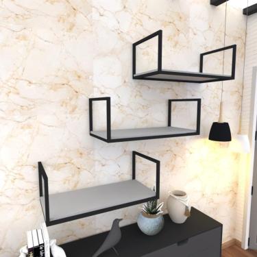 Imagem de Kit Com 3 Prateleira Industrial Suspensa Parede Nicho Cinza Cozinha Escritorio Sala Quarto Infantil