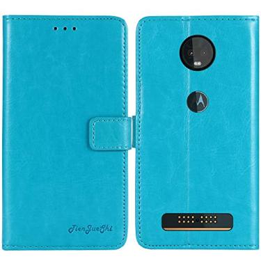 Imagem de TienJueShi Blue Book Stand Premium Retro Business Flip Capa protetora de couro para Motorola Moto Z3 Play 6 polegadas Capa TPU Silicone Etui Wallet