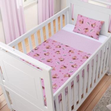 Imagem de Jogo De Lençol Berço Americano Bebê C/ 3 peças 100% Algodão Turma da Mônica Baby (Mônica)