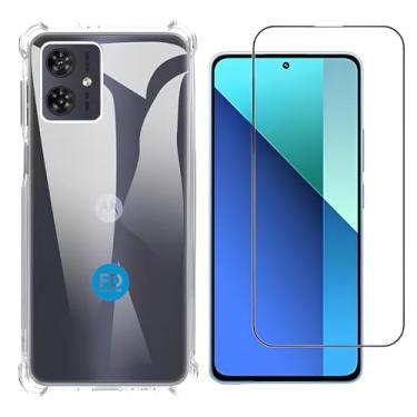 Imagem de Kit Capa Capinha Anti-Impacto Premium Transparente + Película de Vidro 3D para Motorola Moto G54