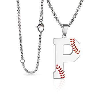 Imagem de LYNNON Colar de beisebol com letra A-Z com pingente de aço inoxidável, acessórios esportivos de beisebol, presentes masculinos com corrente de caixa de 51 + 5 cm - preto/prata, Aço inoxidável, Sem Pedra Preciosa