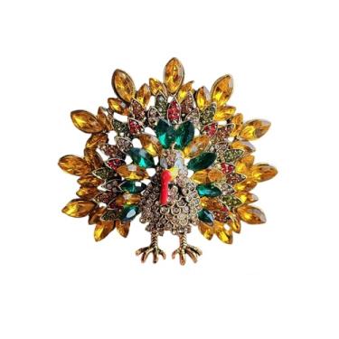 Imagem de Broche fofo de peru com strass de ação de graças para mulheres meninas moda cristal exclusivo animal broches pin cerimônia acessórios de roupas bonito Natal feriado joias presente para filha melhor