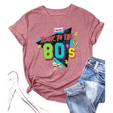 Imagem de PECHAR Camiseta feminina I Love The 80's Vintage 80s Music Graphic Camiseta de manga curta para festa dos anos 80, rosa, P