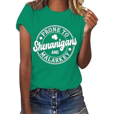 Imagem de Camiseta feminina Dia de São Patrício Lucky Irish Shamrock verde túnica verde camiseta gráfica manga curta tops, Branco, 3G