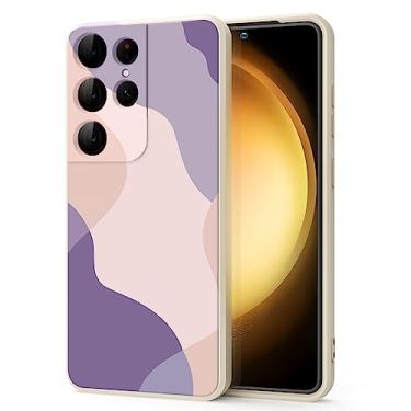 Imagem de YSLBWLE Capa para Samsung Galaxy S21 Ultra, capa fina de silicone líquido, à prova de choque, capa fina para celular Galaxy S21 Ultra, capa protetora de câmera de corpo inteiro - bege branco + roxo