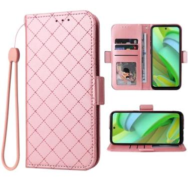 Imagem de Furiet Compatível com Motorola Moto G Power 5G 2023 capa carteira alça de pulso couro flip porta-cartão suporte acessórios celular capa fólio celular para GPower G5 feminino rosa