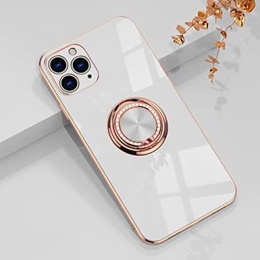 Imagem de Yepda Capa para iPhone 12 Pro Ring Holder Case with Diamond Shiny Plating Rose Gold Edge Built-in 360 Rotation Magnetic Kickstand for Women Girls Slim Soft TPU Capa protetora 6,1 polegadas, branca