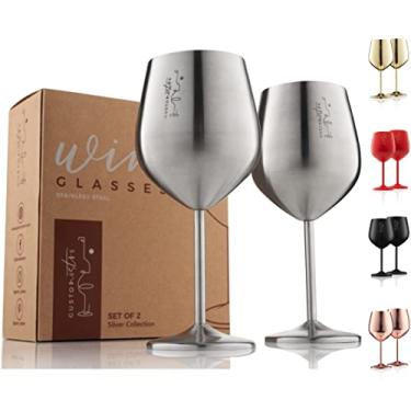 Imagem de Gusto Nostro Taça de vinho de aço inoxidável - 510 g - Taças de vinho fofas e inquebráveis para viagens, acampamento e piscina - Taça de vinho de metal portátil chique, única e legal para eventos ao