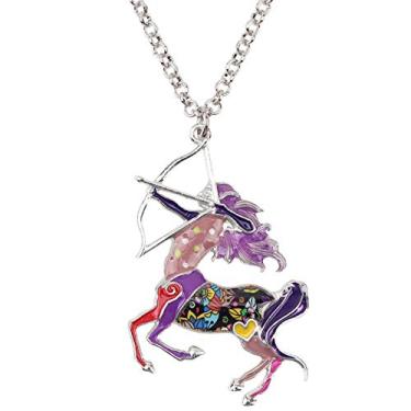 Imagem de DUOWEI Constelações Colar centauro cavalo sagitário corrente esmaltada pingente joia para mulheres presentes de astrologia, Zinco, Sem Pedra Preciosa