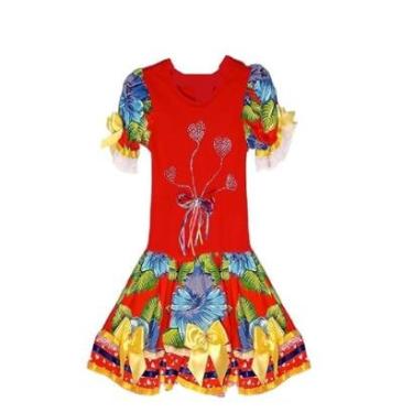 Imagem de Vestido Infantil Festa Junina Caipira Corações Brilho-Feminino