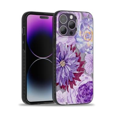 Imagem de SCORPIFY Capa para iPhone 14 Pro Max com design floral roxo zinnia, linda capa de telefone transparente para mulheres e meninas, [proteção contra quedas de grau MIL-10 m] [não amarela] Amortecedor