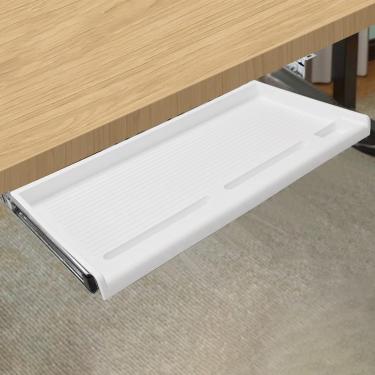 Imagem de Bandeja de teclado sob o slide da mesa, grande bandeja de teclado sob a mesa deslizante, puxe para fora na prateleira da plataforma da gaveta do suporte do teclado para casa ou escritório