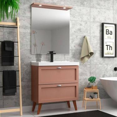 Imagem de Gabinete para Banheiro com Cuba e Espelheira 80cm Retro Mdf Salmao Milano - On Móveis