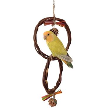 Imagem de Suporte circular de palha para pássaros, poleiros de pássaros, brinquedo de mastigar para papagaios, acessórios para gaiolas de parquinho de pássaros, escada de rede de corda de escalada para