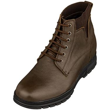 Imagem de TOTO Botas de trabalho masculinas invisíveis que aumentam a altura – Botas de trabalho de couro de grão de seixo com cadarço – 7 cm mais alto, Marrom escuro, 43