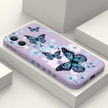 Imagem de LEECG Capa para iPhone 12 Mini, capa de telefone de borracha de silicone líquida fina e macia para iPhone 12 Mini 5,4 polegadas - Aurora borboleta roxa